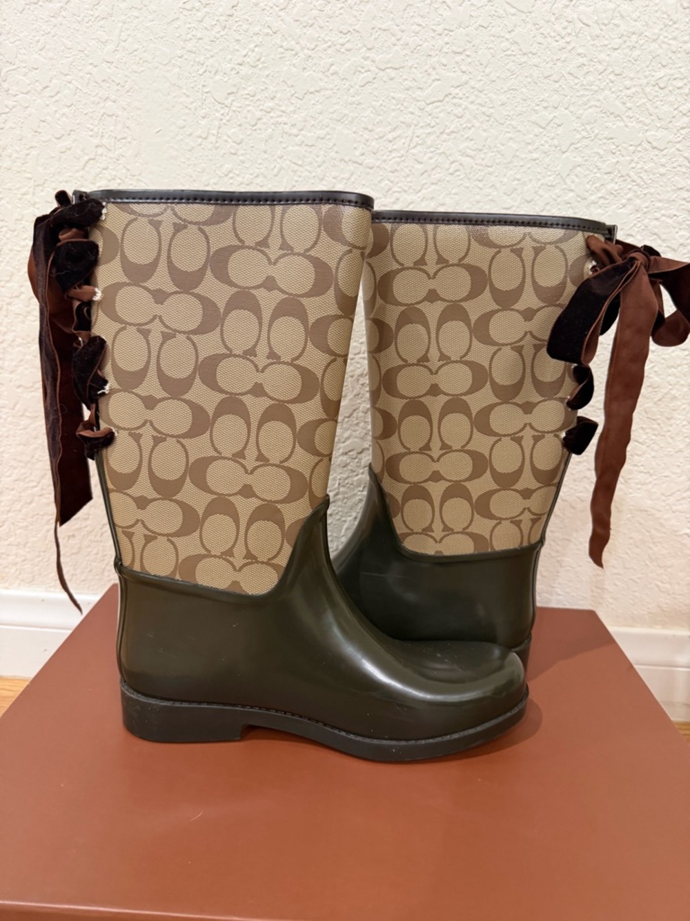 Coach Rubber Brown & Tan Signature Canvas Rain Boots - Picture 4 of 7
